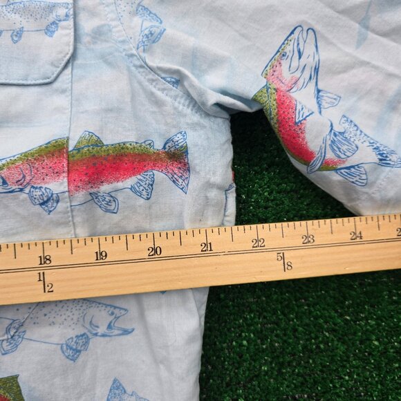 Cabelas Shirt Mens Medium/Large Light Blue Button Up Trout Fish Vented Fishing - Picture 4 of 9